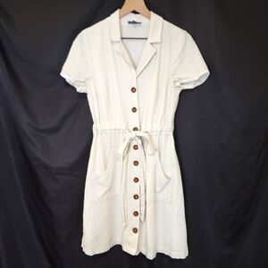 ModCloth Women's Linen Blend Shirt Dress Size‎ M White Classic Preppy Coastal